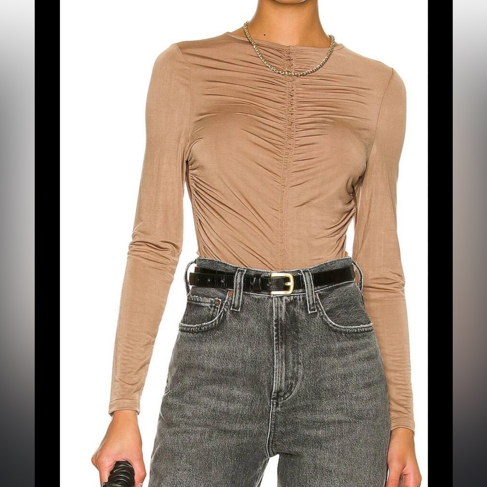 Brown/Tan SMALL Faiza Ruched Top from MINKPINK